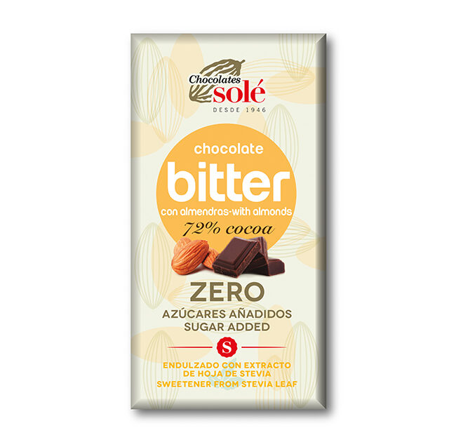 Stevia bitter chocolate with almonds. Crunchy and tasty chocolate with almonds without added sugars.

 